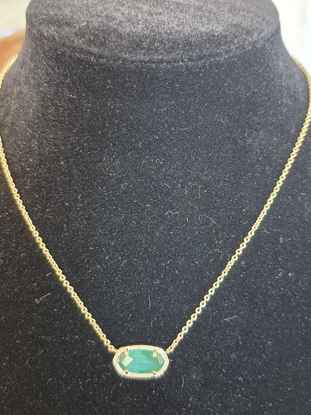 Kendra Scott Gold Necklace with Green Oval Stone